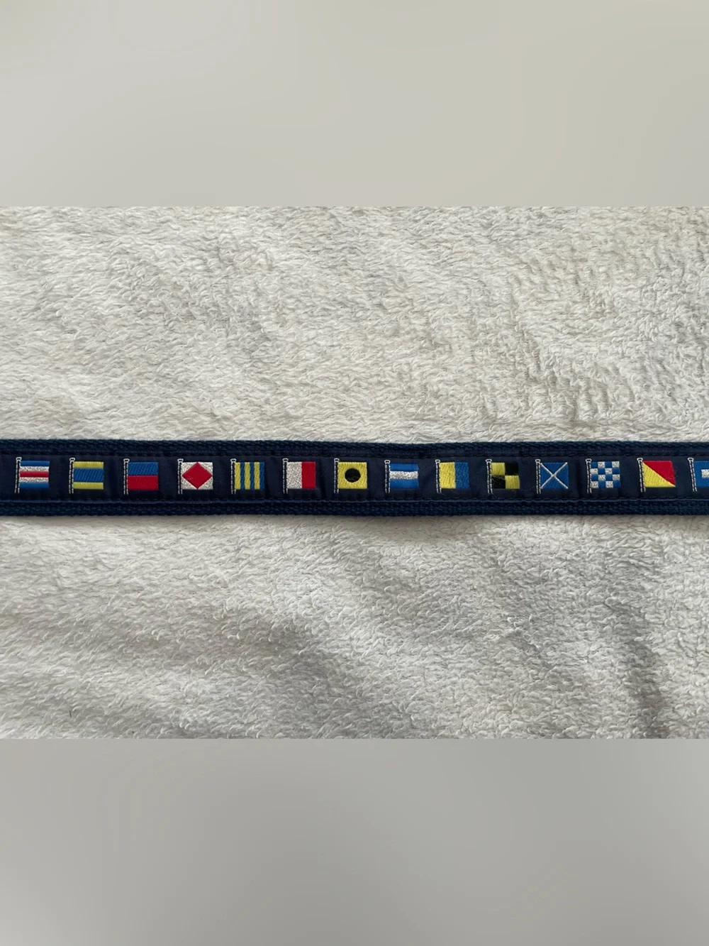 Leather Man Ltd size 36 Navy Flag Embroidered Belt with Brown Top Grain Leather